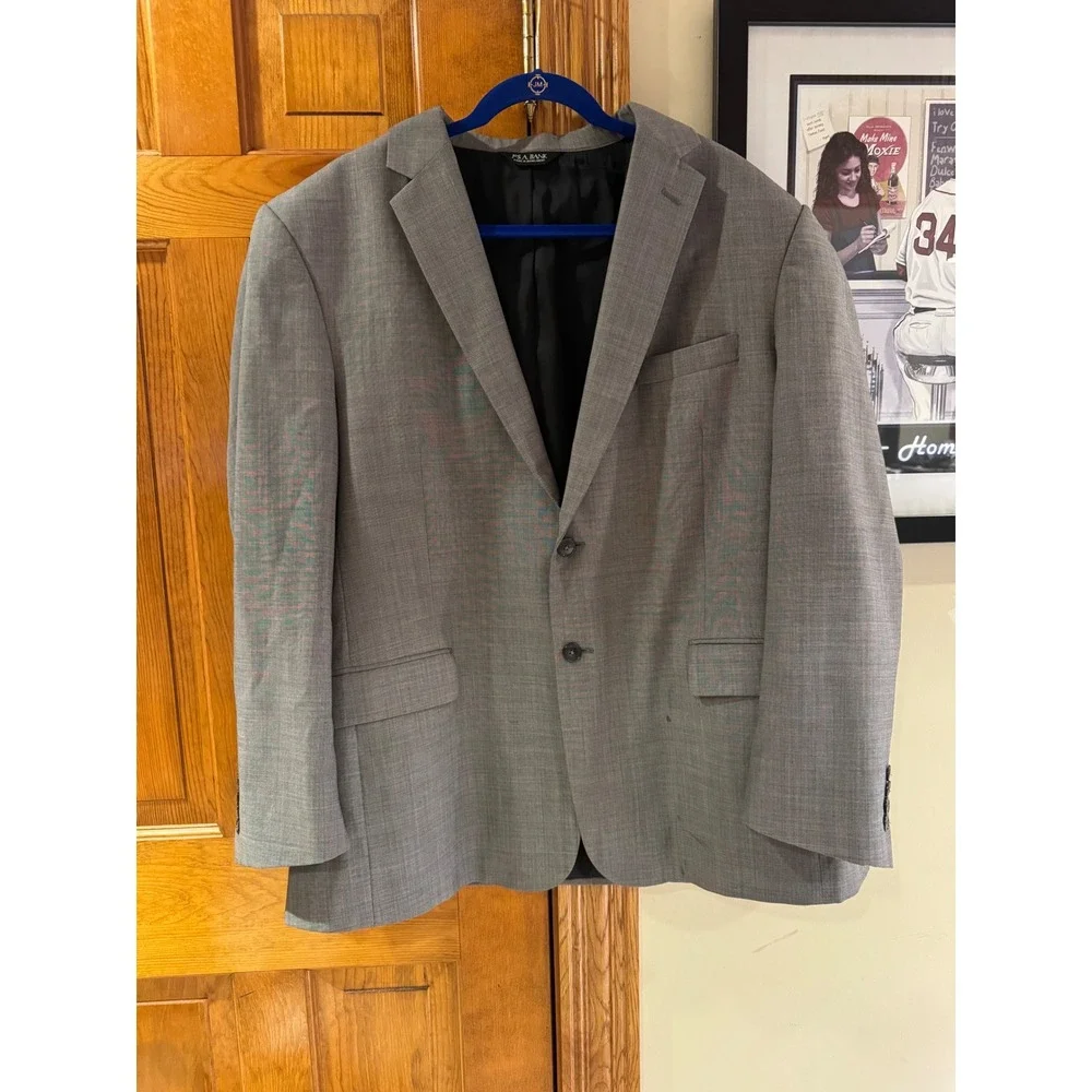 Jos.‎ A. Bank Mens Blazer Jacket Light Gray Wool Tailored Fit 2-Button 46R